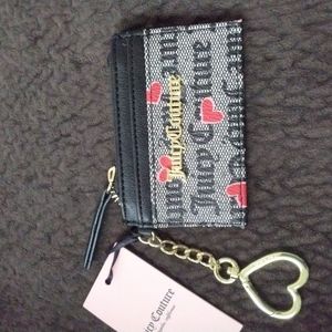 Juicy Couture Black with hearts card and coin case with heart key chain